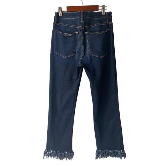 Frame Denim Le High Straight Fringe Hem Jeans in Pine Knoll Dark Wash - Picture 5 of 14